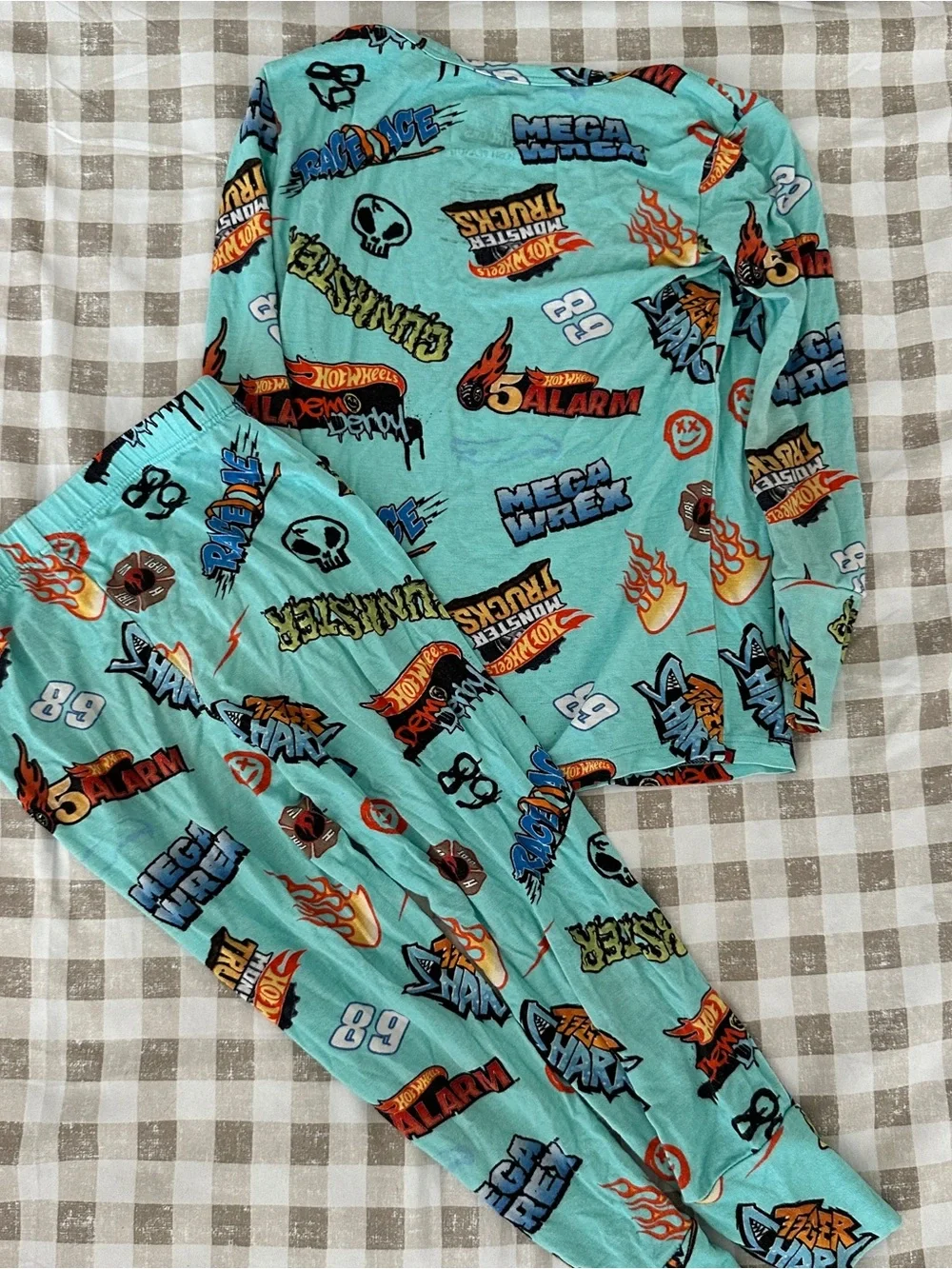 Posh Peanut Turquoise Graphic Hot Wheels-Style Pajama Set